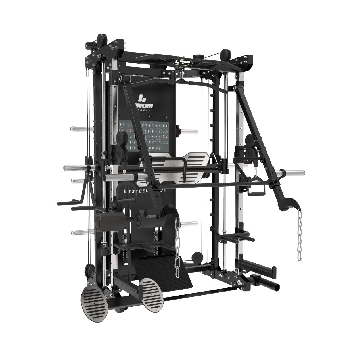 Multigym B12-V2 Bras Mobiles, Poulie Double (100 Kg x2), Power Rack, Leg Press, Multipower, Rameur et accessoires